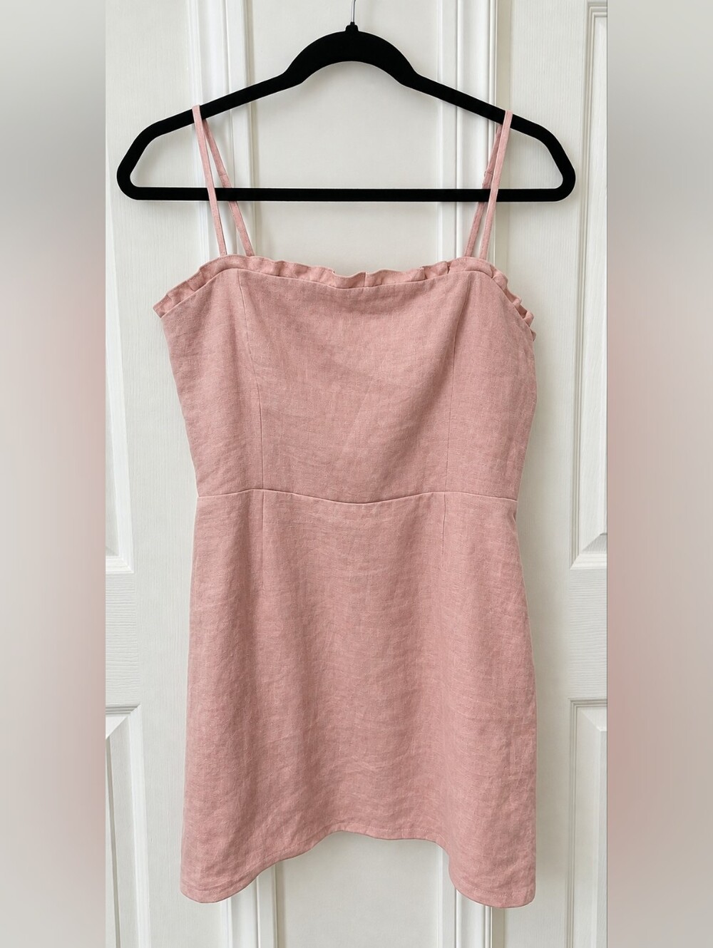 Reformation Ava Ruffle Linen Mini Dress Dusty Rose Pink Size 10